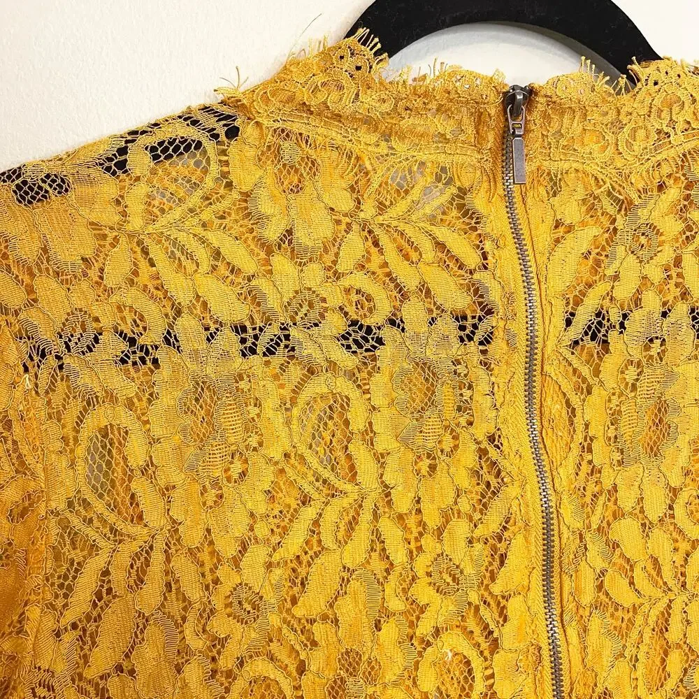 Zara Trafaluc Yellow Lace Short Sleeve Top Size M - Picture 4 of 6
